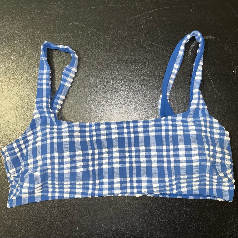 Aerie blue and white seersucker scoop bikini top